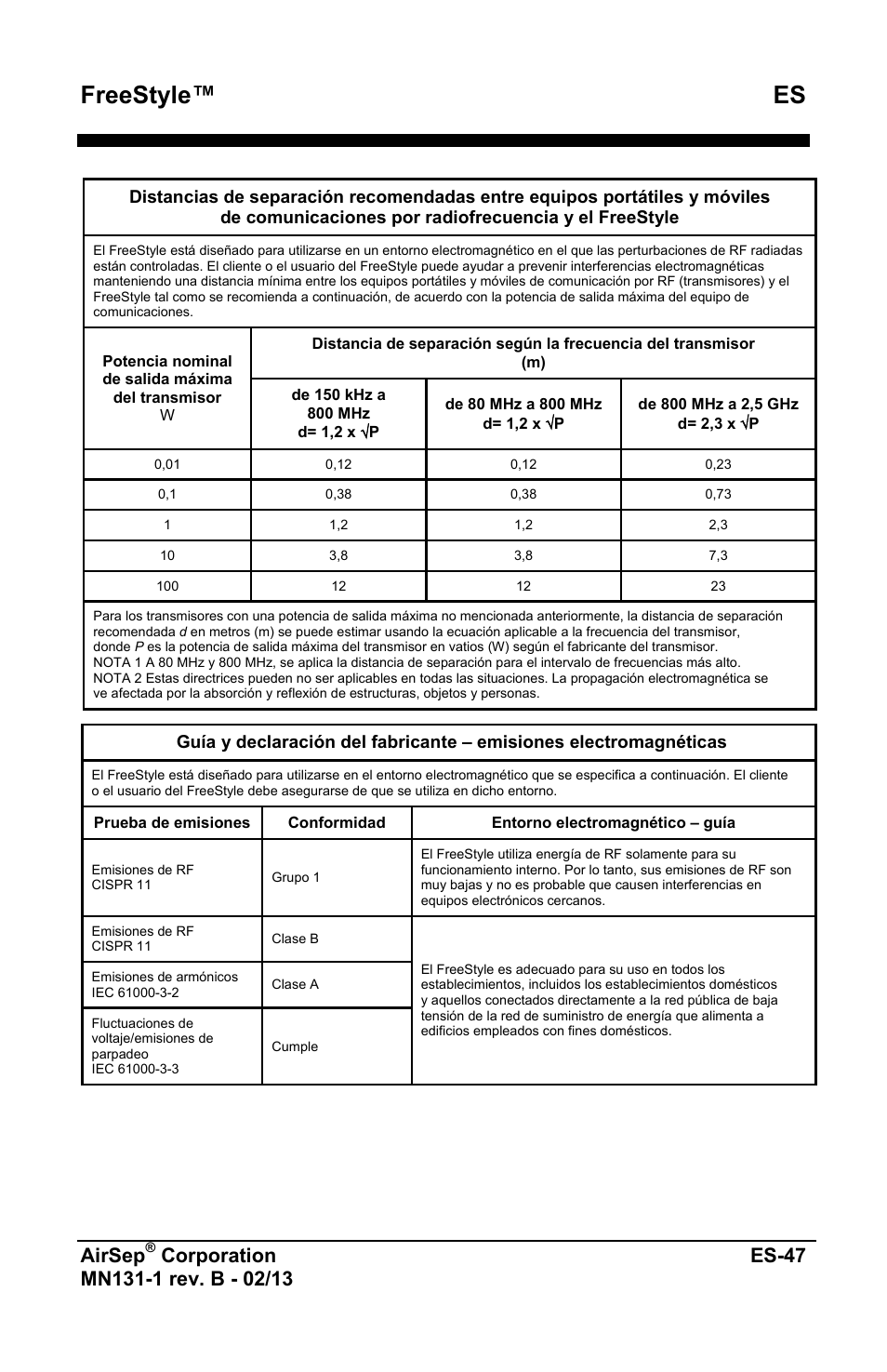 Freestyle™ es, Airsep | AirSep MN131-1 B User Manual | Page 155 / 556