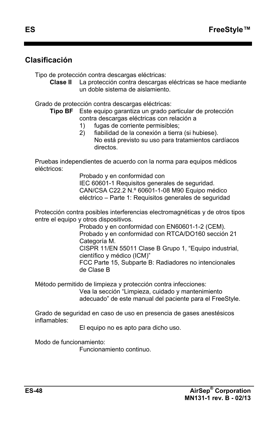 Freestyle, Clasificación | AirSep MN131-1 B User Manual | Page 156 / 556