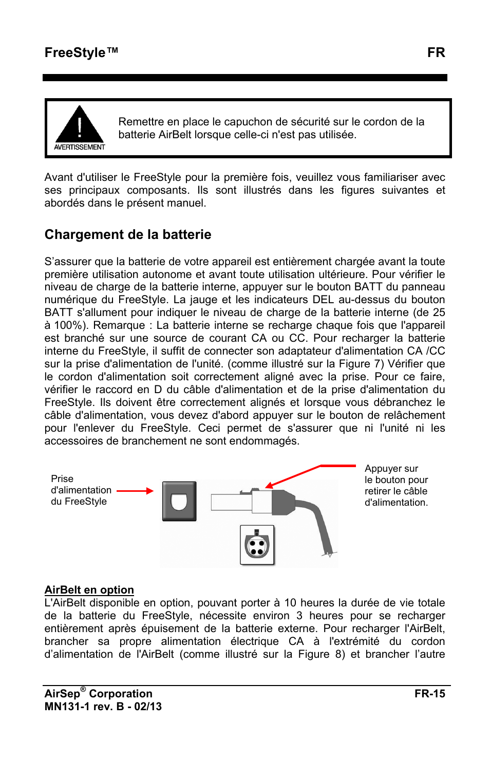 Freestyle™ fr, Chargement de la batterie | AirSep MN131-1 B User Manual | Page 19 / 556