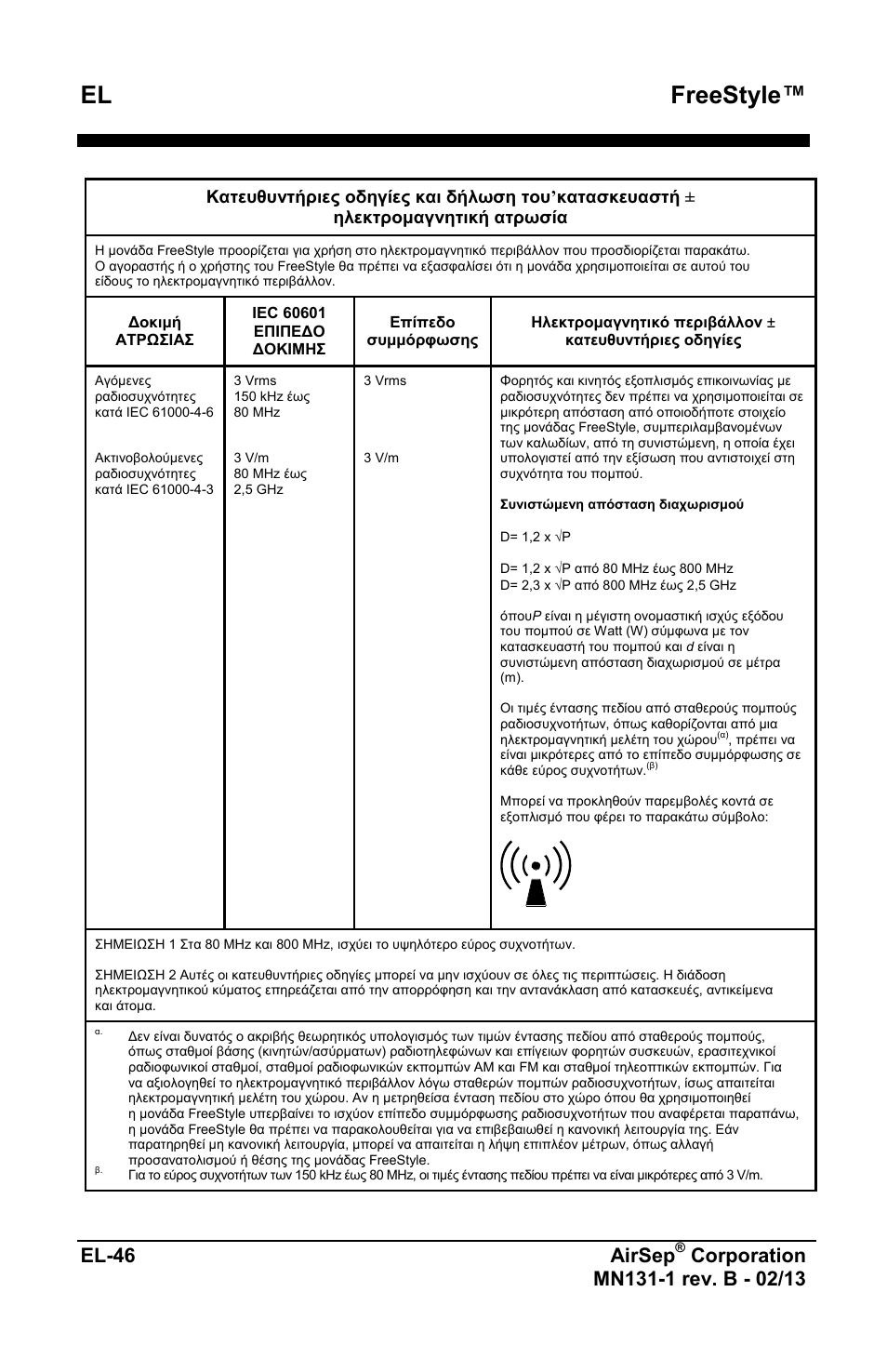 El freestyle, El-46 airsep | AirSep MN131-1 B User Manual | Page 206 / 556