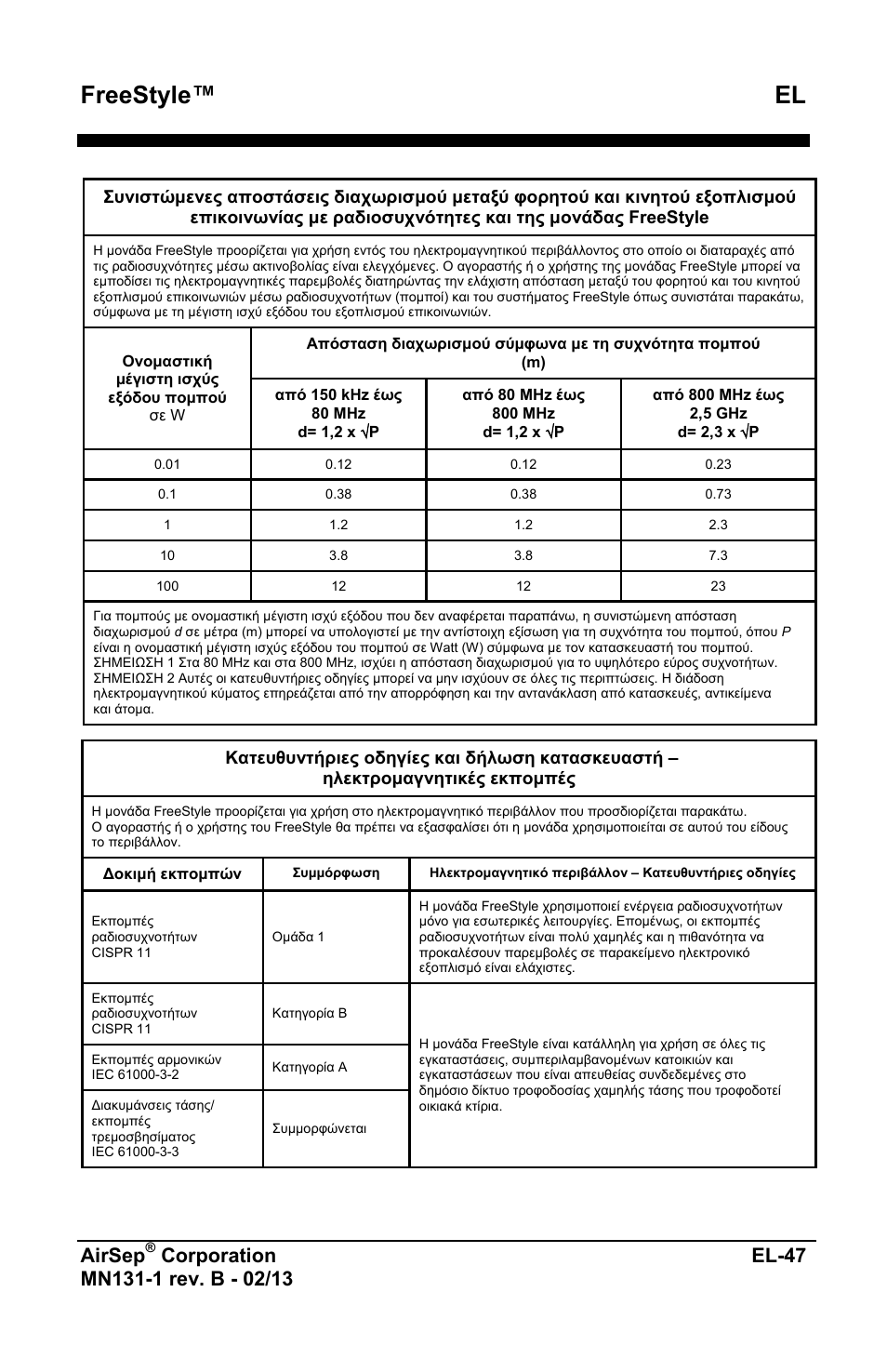 Freestyle™ el, Airsep | AirSep MN131-1 B User Manual | Page 207 / 556