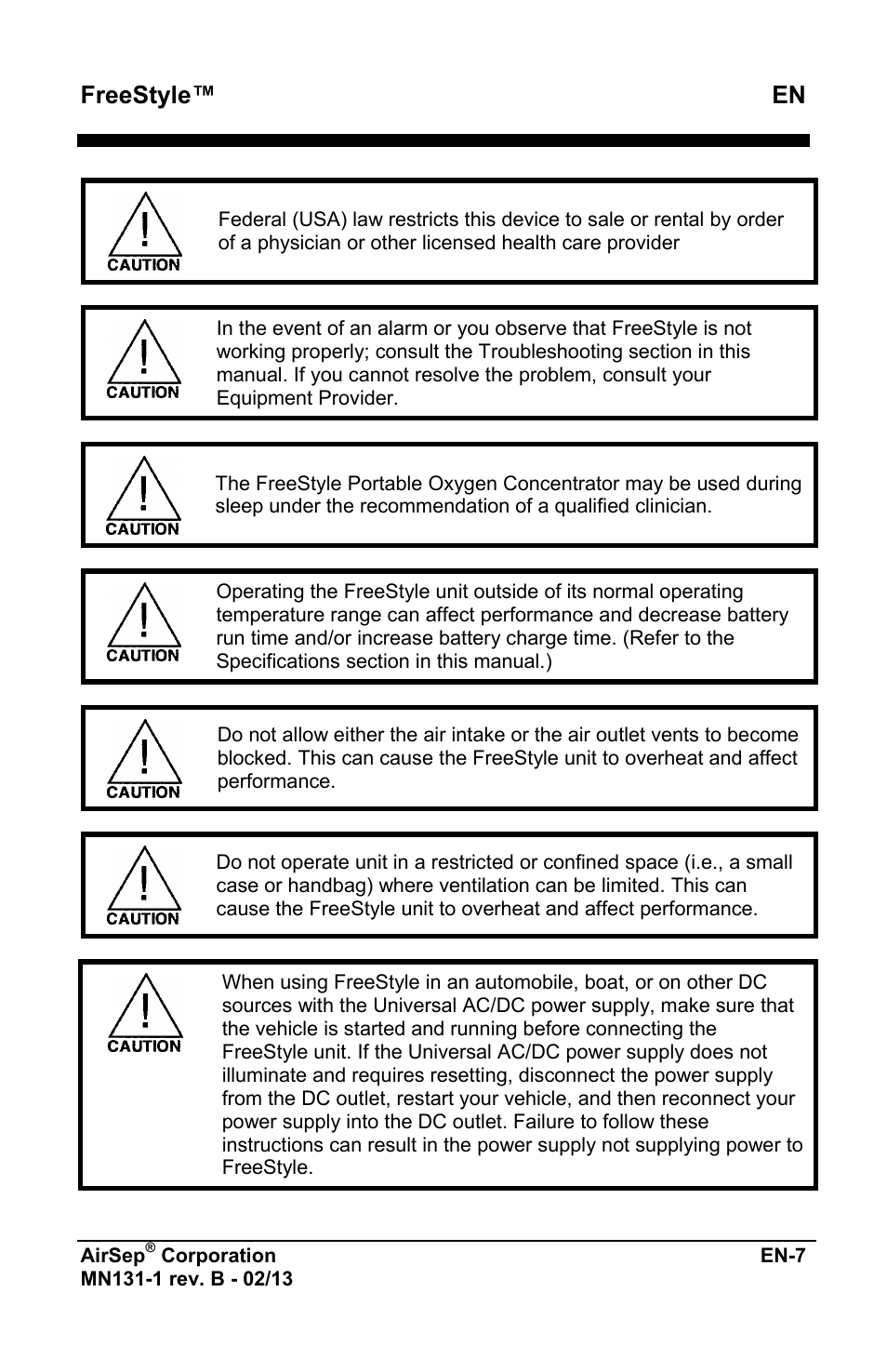 Freestyle™ en | AirSep MN131-1 B User Manual | Page 219 / 556