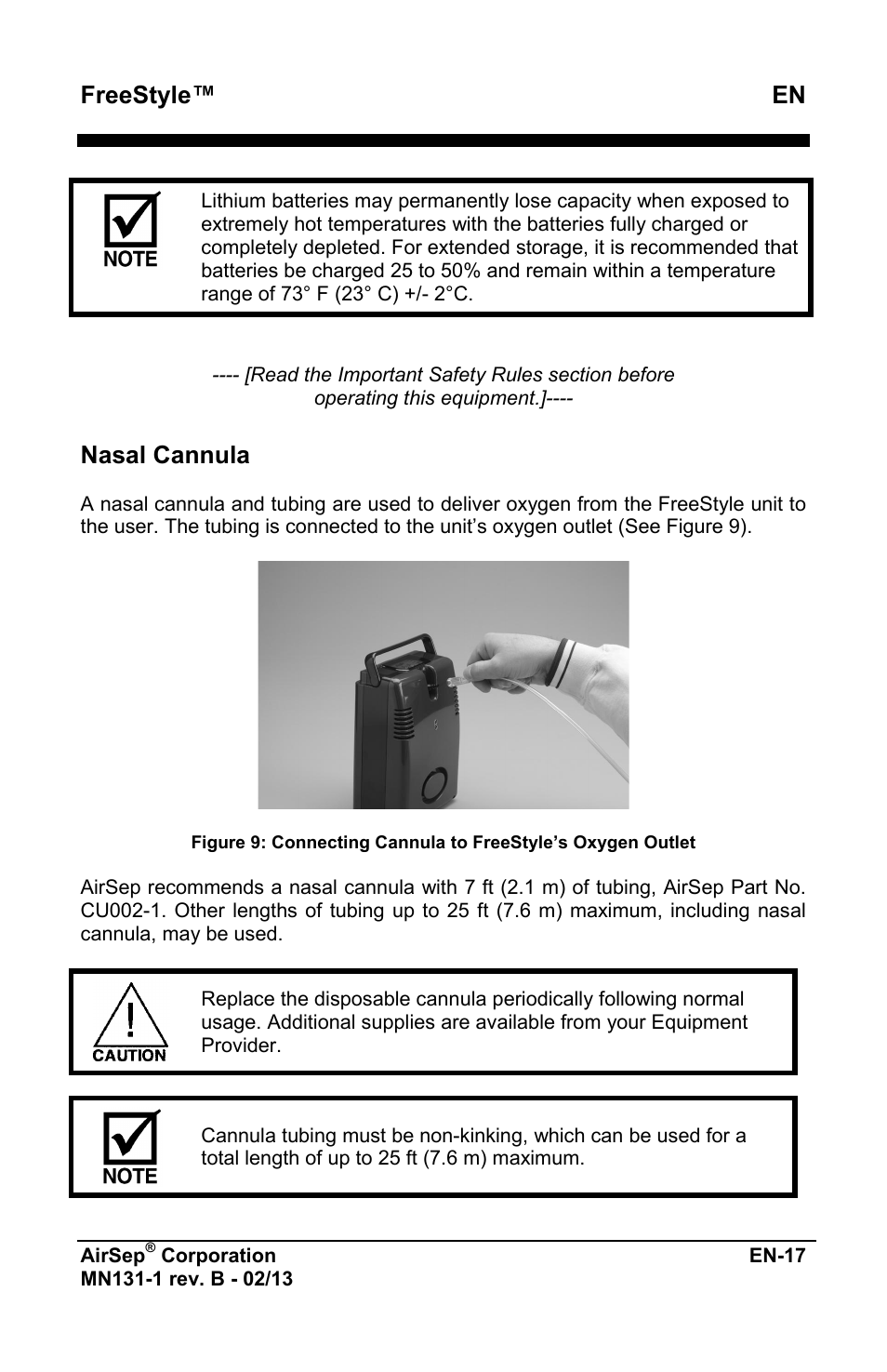 Freestyle™ en, Nasal cannula | AirSep MN131-1 B User Manual | Page 229 / 556