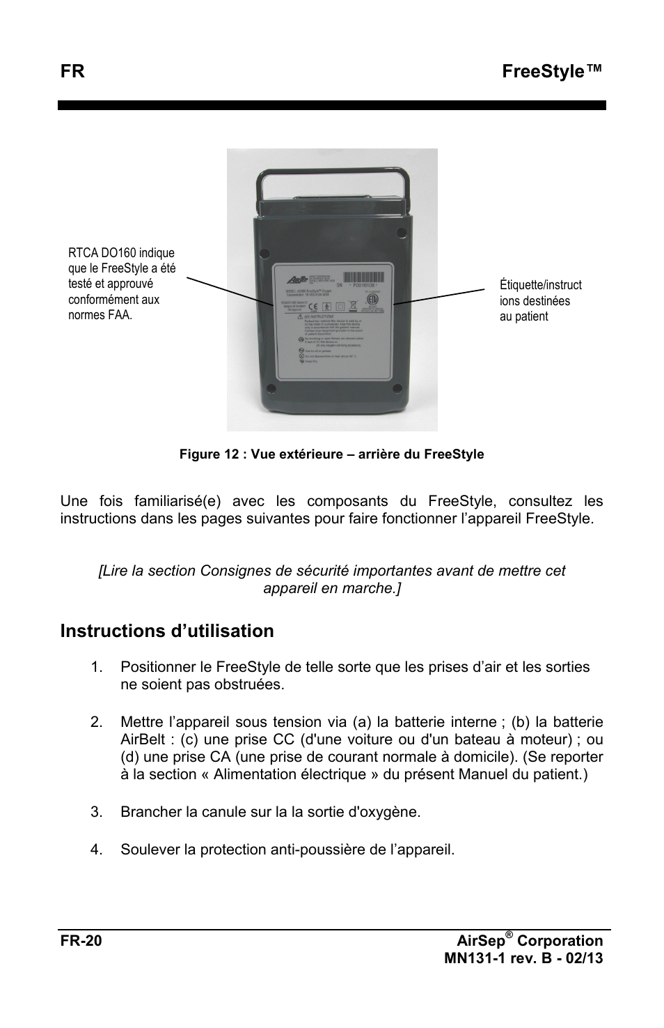 Freestyle, Instructions d’utilisation | AirSep MN131-1 B User Manual | Page 24 / 556