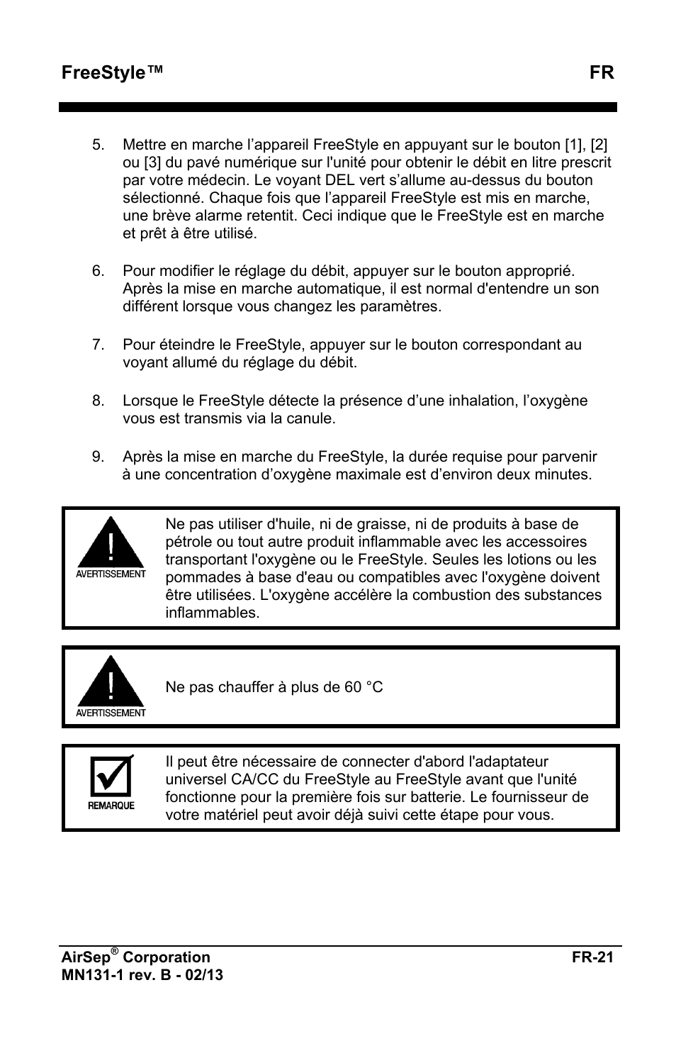 Freestyle™ fr | AirSep MN131-1 B User Manual | Page 25 / 556