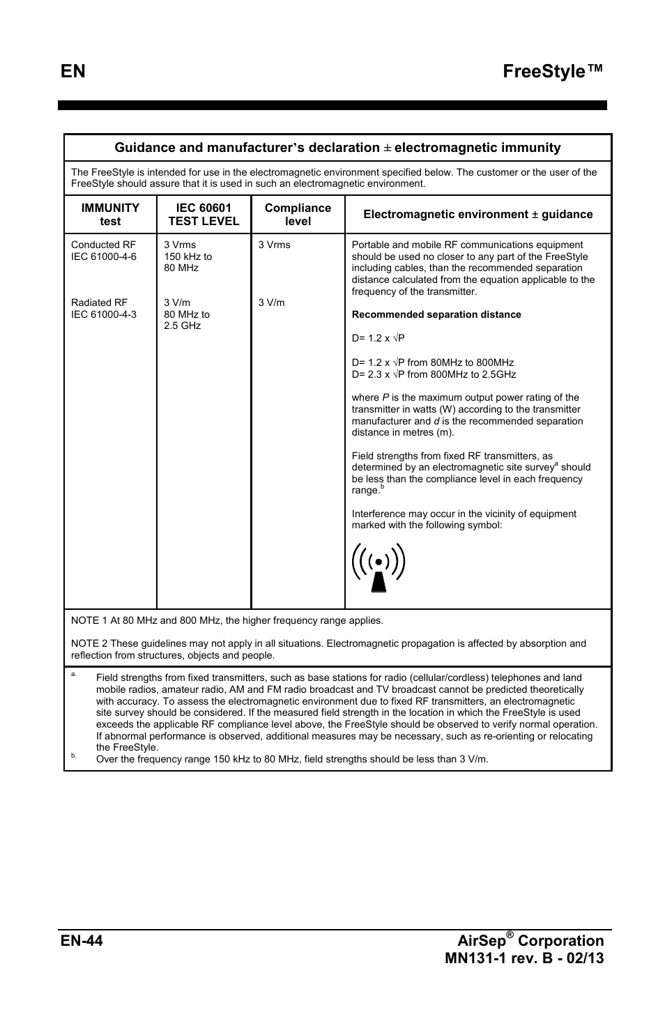 Freestyle, En-44 airsep | AirSep MN131-1 B User Manual | Page 256 / 556