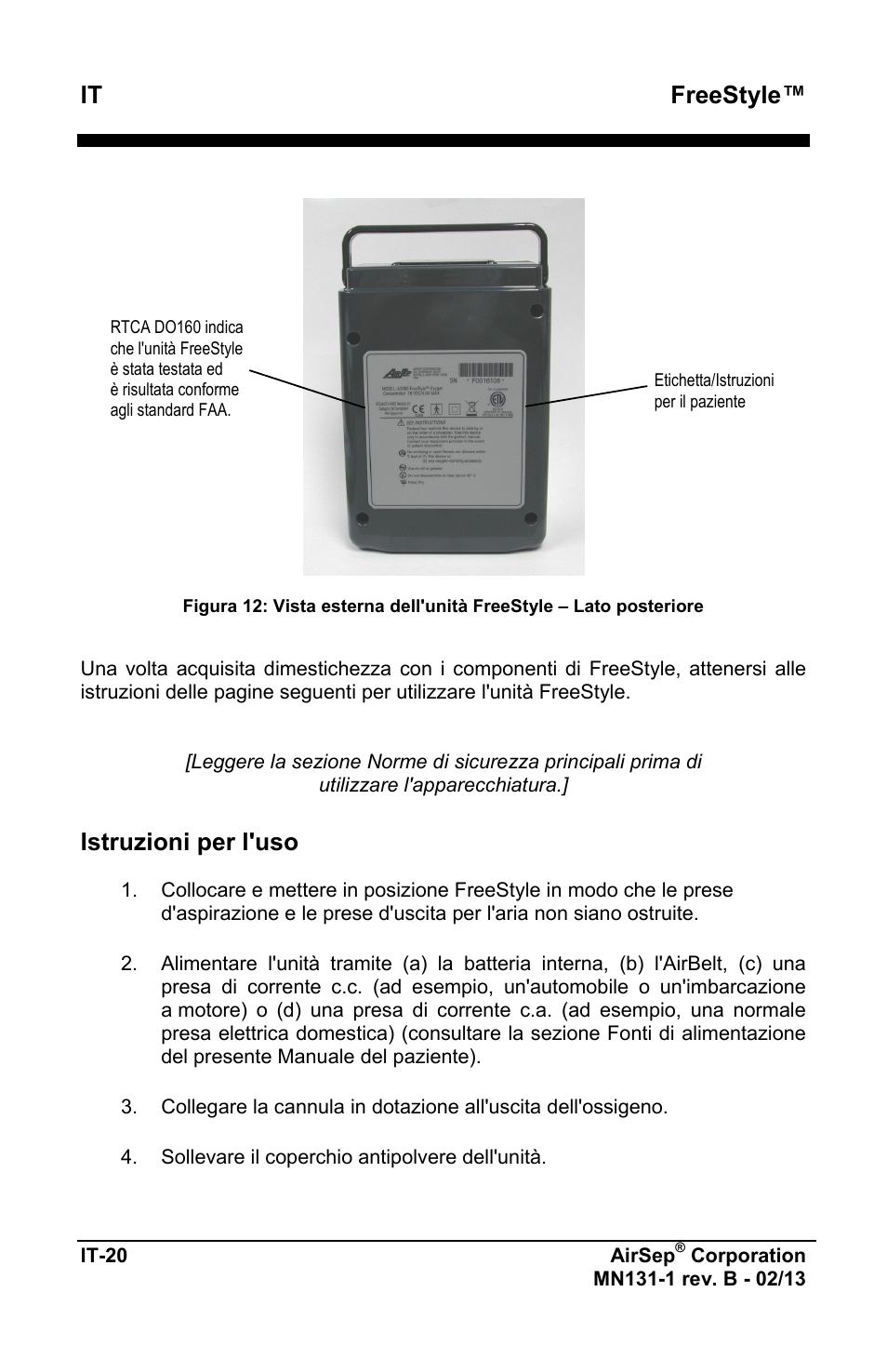 Freestyle, Istruzioni per l'uso | AirSep MN131-1 B User Manual | Page 282 / 556