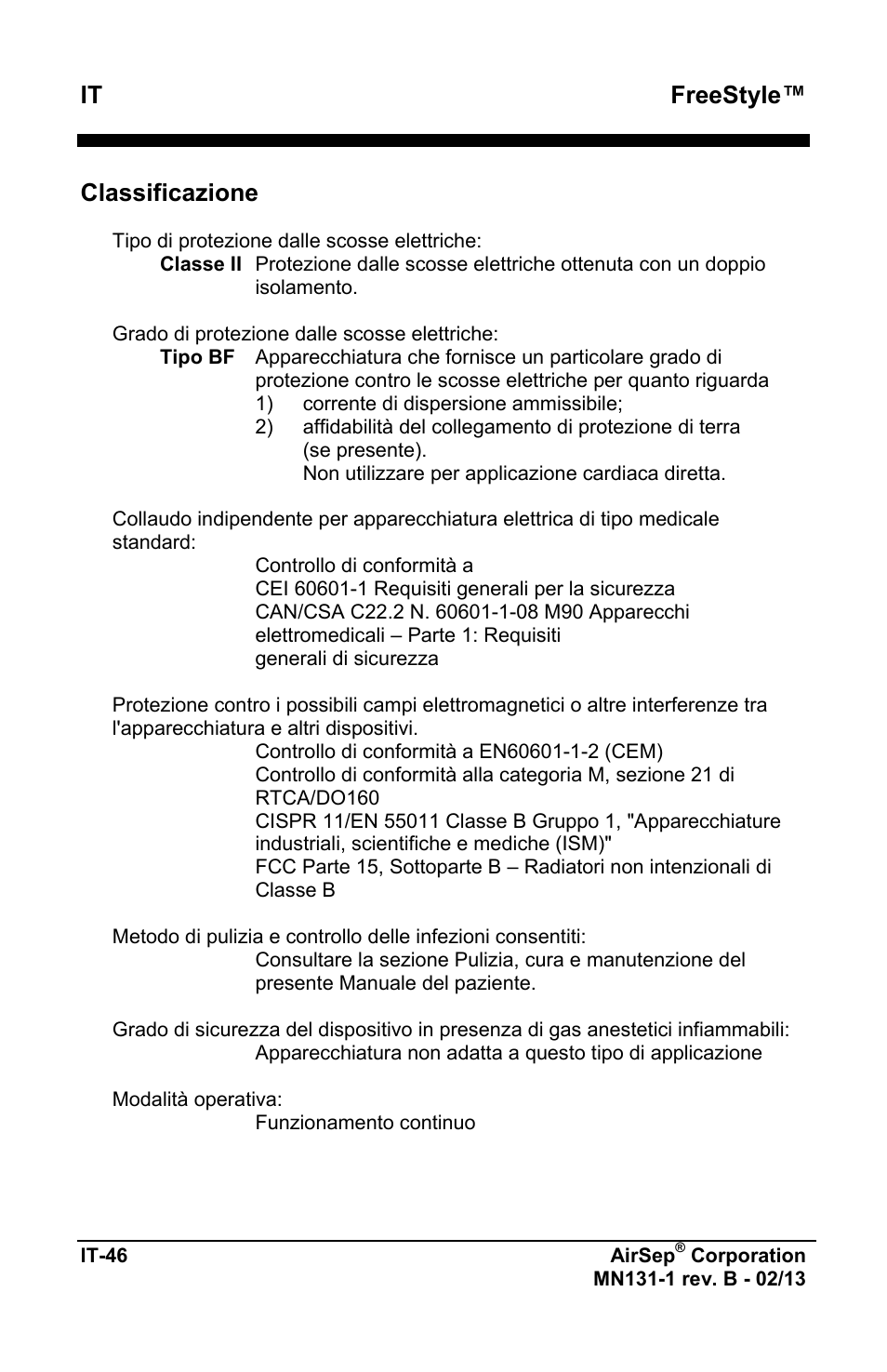 Freestyle, Classificazione | AirSep MN131-1 B User Manual | Page 308 / 556