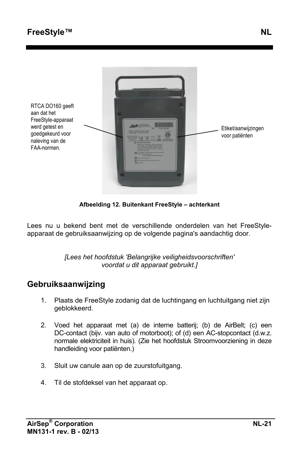 Freestyle™ nl, Gebruiksaanwijzing | AirSep MN131-1 B User Manual | Page 333 / 556