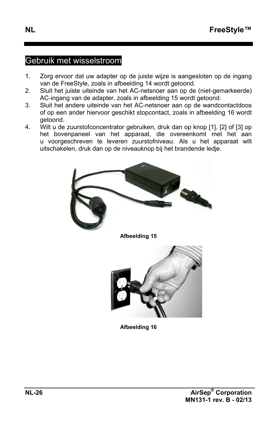 Gebruik met wisselstroom, Freestyle | AirSep MN131-1 B User Manual | Page 338 / 556