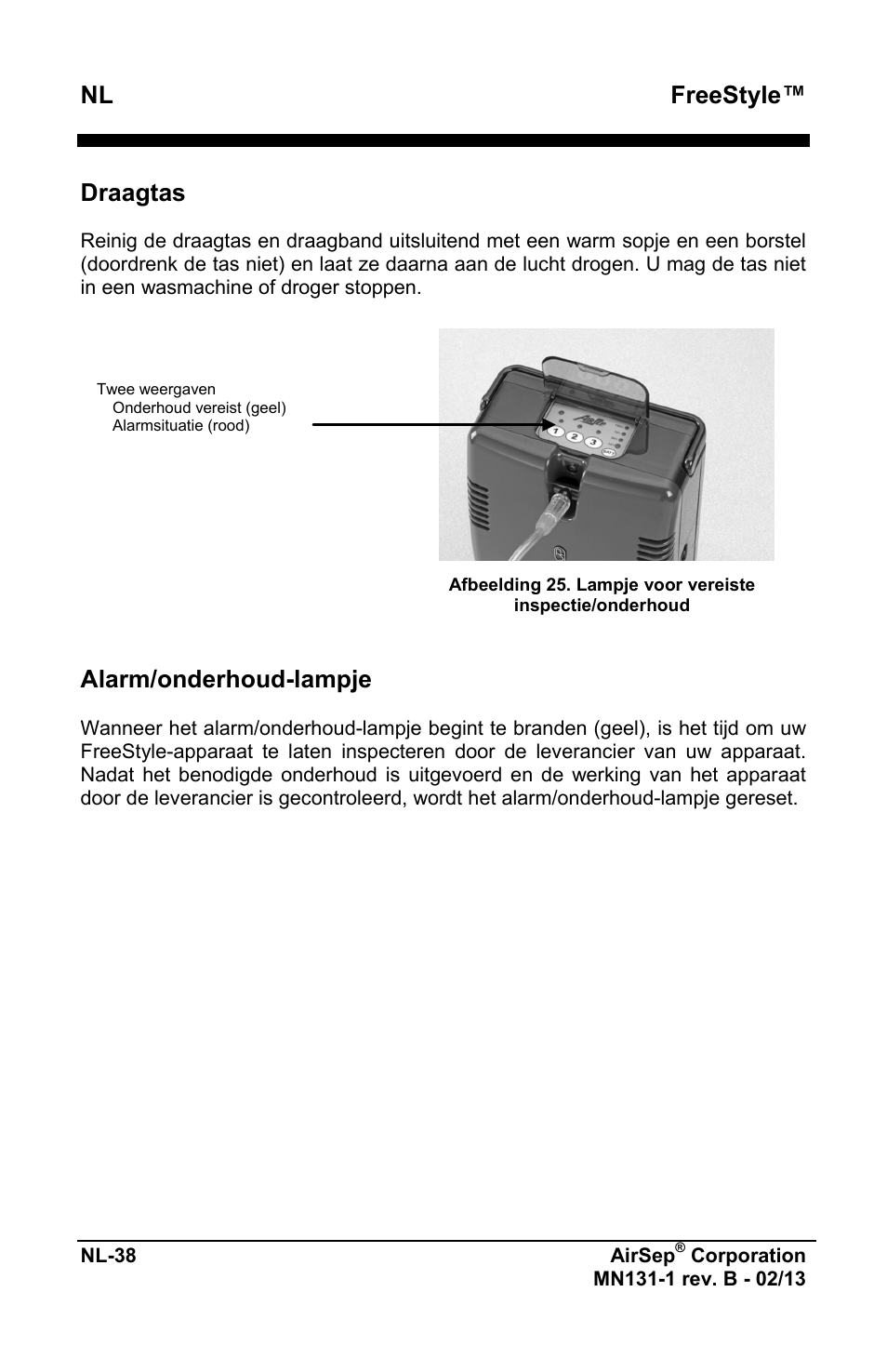 Freestyle, Draagtas, Alarm/onderhoud-lampje | AirSep MN131-1 B User Manual | Page 350 / 556