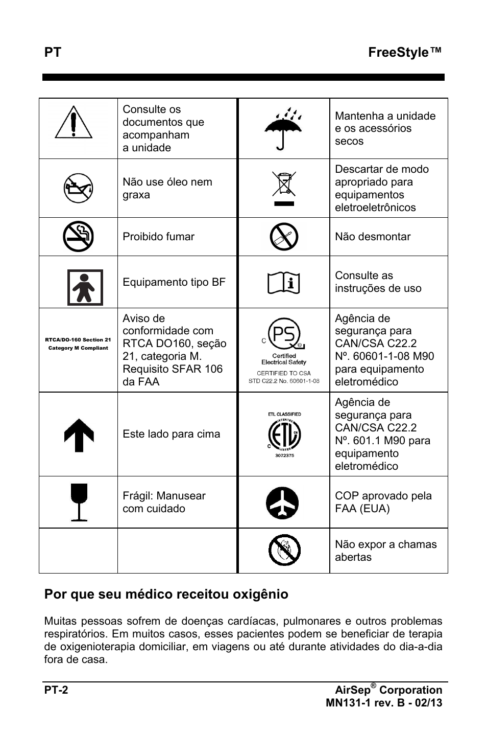 Freestyle, Por que seu médico receitou oxigênio | AirSep MN131-1 B User Manual | Page 366 / 556