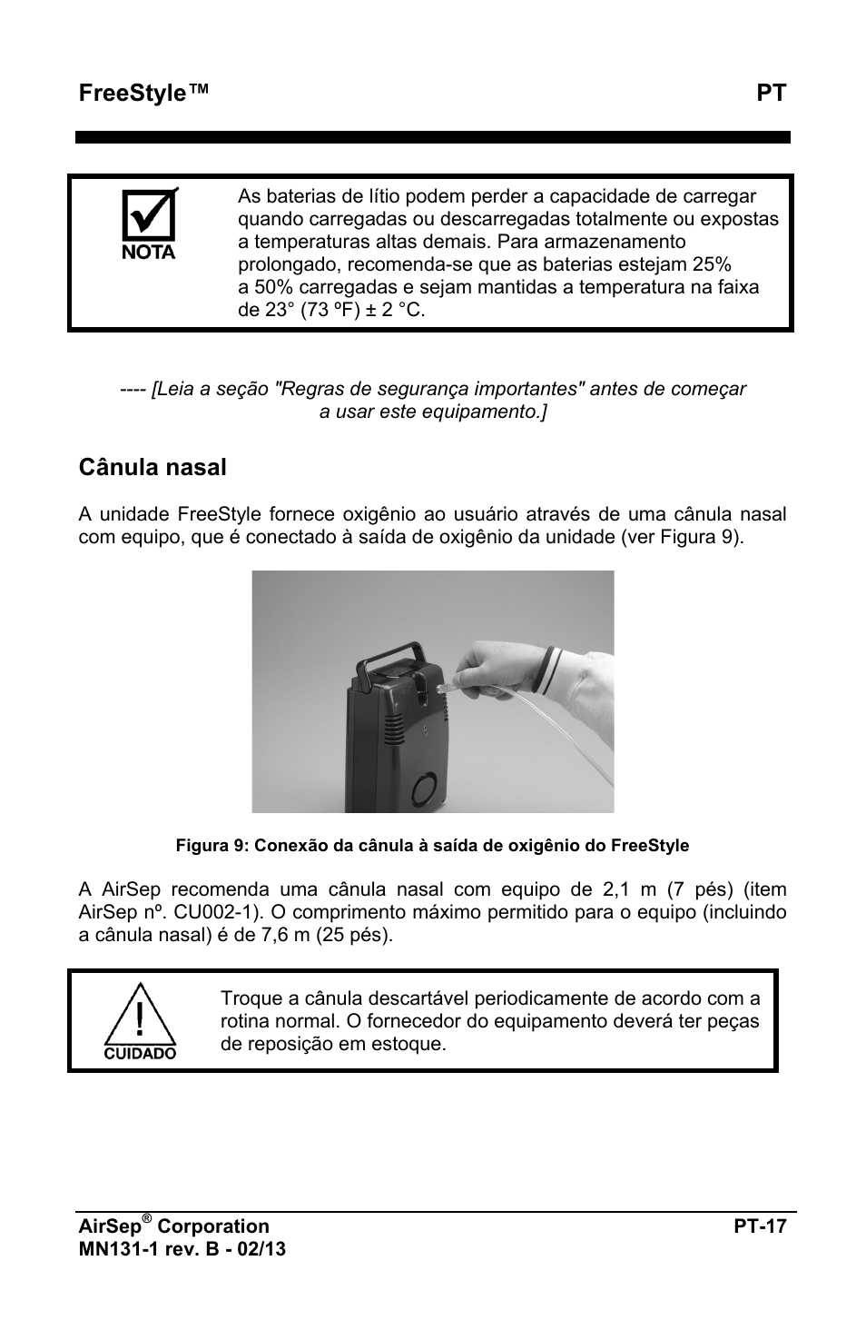 Freestyle™ pt, Cânula nasal | AirSep MN131-1 B User Manual | Page 381 / 556