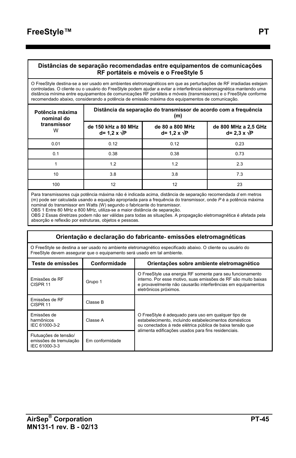 Freestyle™ pt, Airsep | AirSep MN131-1 B User Manual | Page 409 / 556