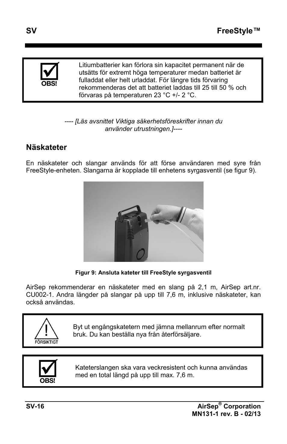 Freestyle, Näskateter | AirSep MN131-1 B User Manual | Page 430 / 556