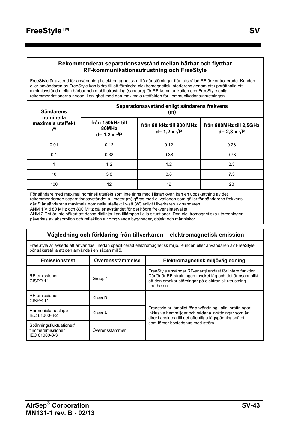 Freestyle™ sv, Airsep | AirSep MN131-1 B User Manual | Page 457 / 556