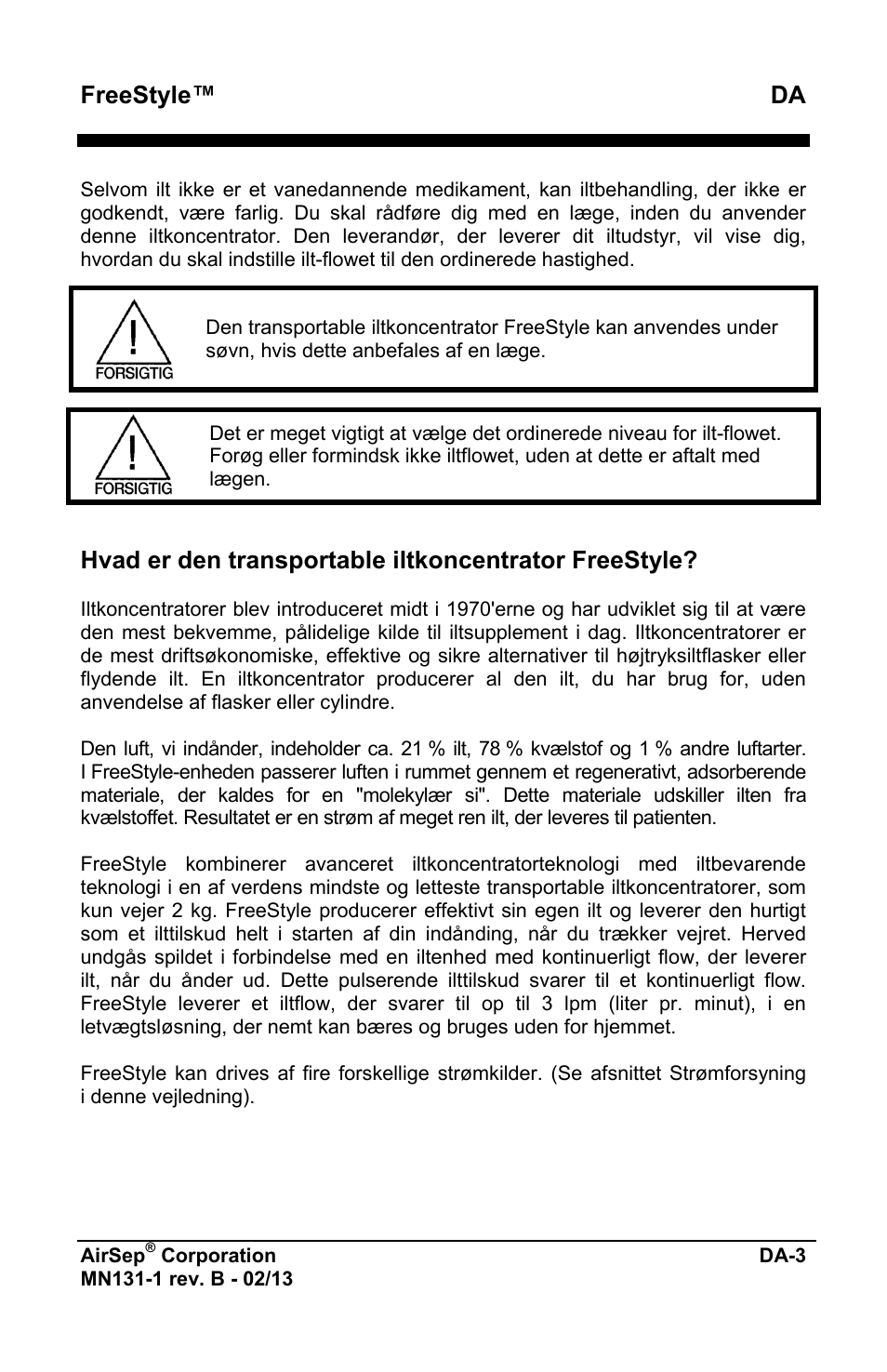 Freestyle™ da | AirSep MN131-1 B User Manual | Page 465 / 556
