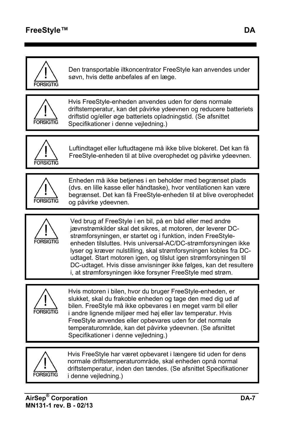 Freestyle™ da | AirSep MN131-1 B User Manual | Page 469 / 556