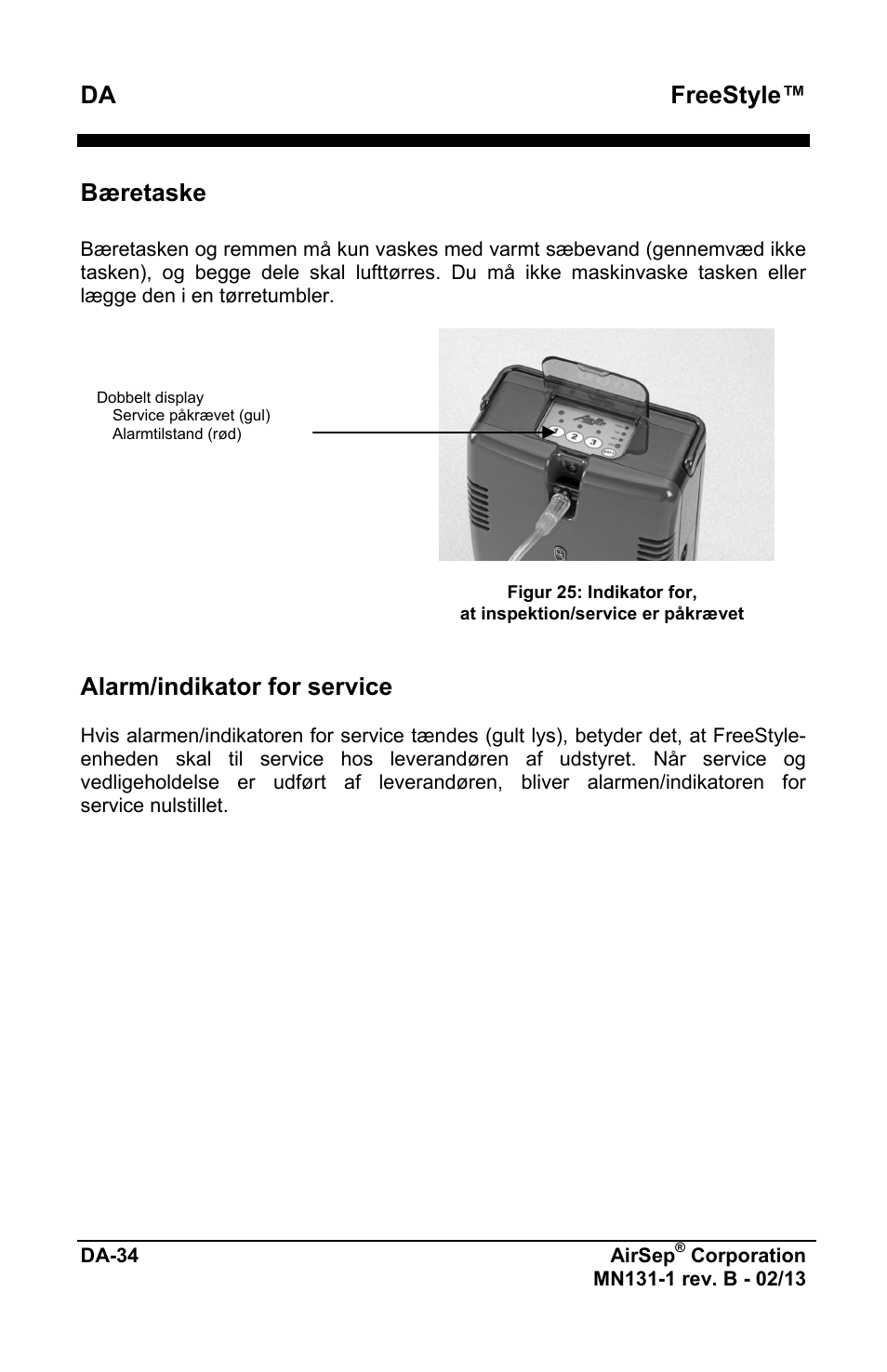 Freestyle, Bæretaske, Alarm/indikator for service | AirSep MN131-1 B User Manual | Page 496 / 556