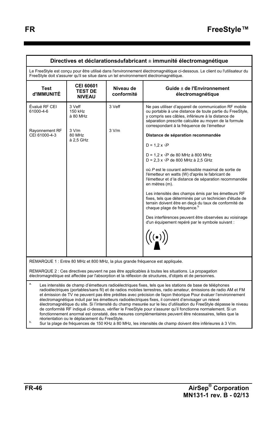 Freestyle, Fr-46 airsep | AirSep MN131-1 B User Manual | Page 50 / 556