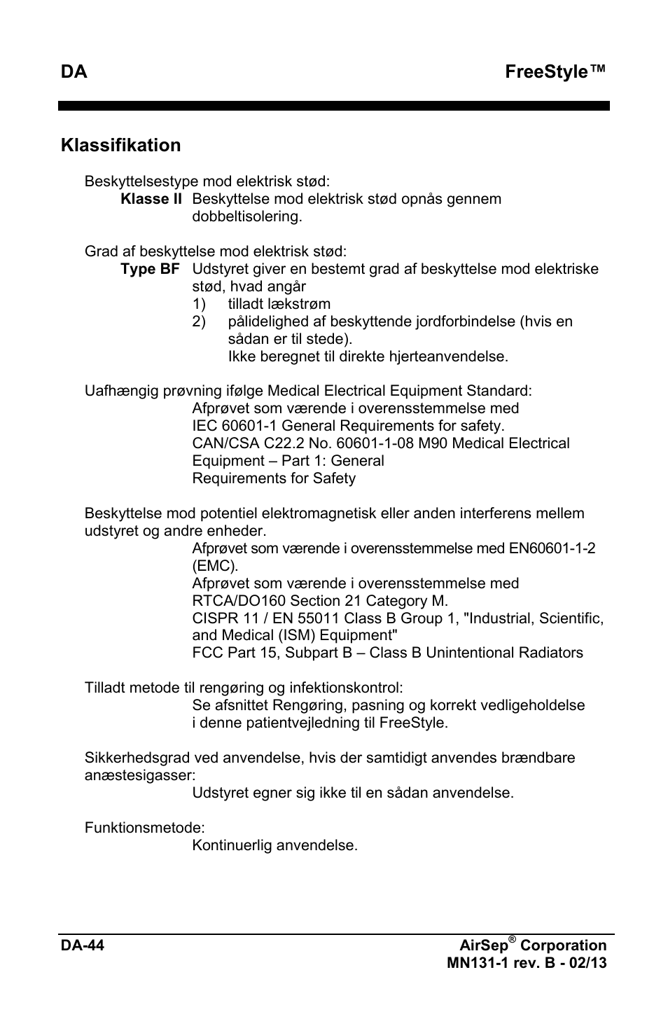 Freestyle, Klassifikation | AirSep MN131-1 B User Manual | Page 506 / 556