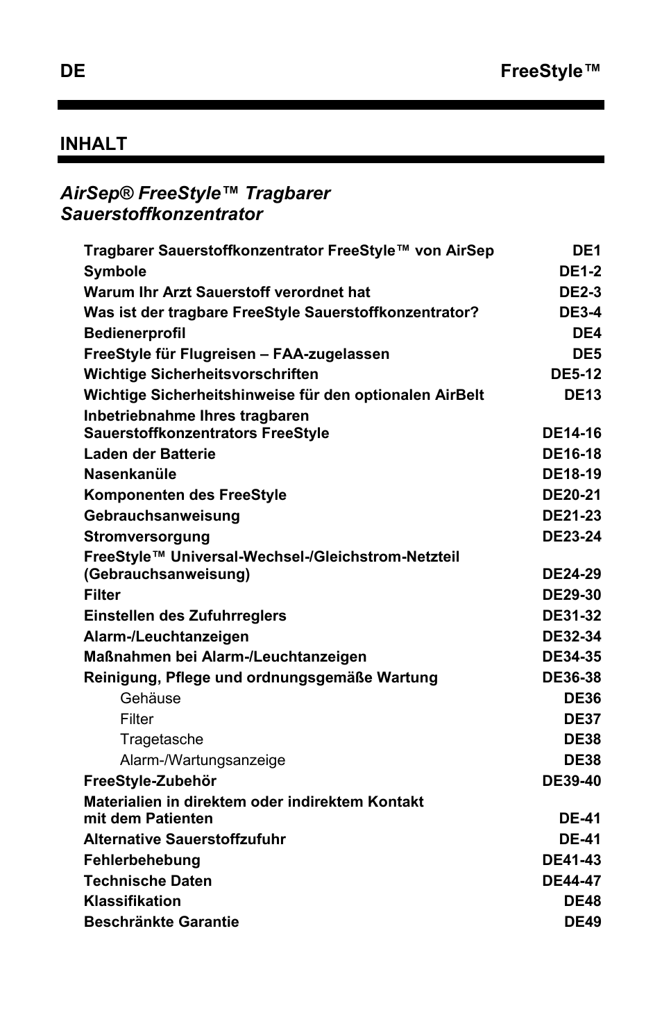 Freestyle, Inhalt | AirSep MN131-1 B User Manual | Page 56 / 556