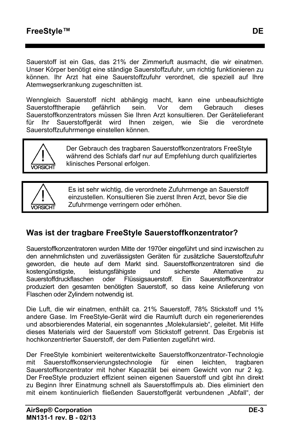 Freestyle™ de | AirSep MN131-1 B User Manual | Page 59 / 556