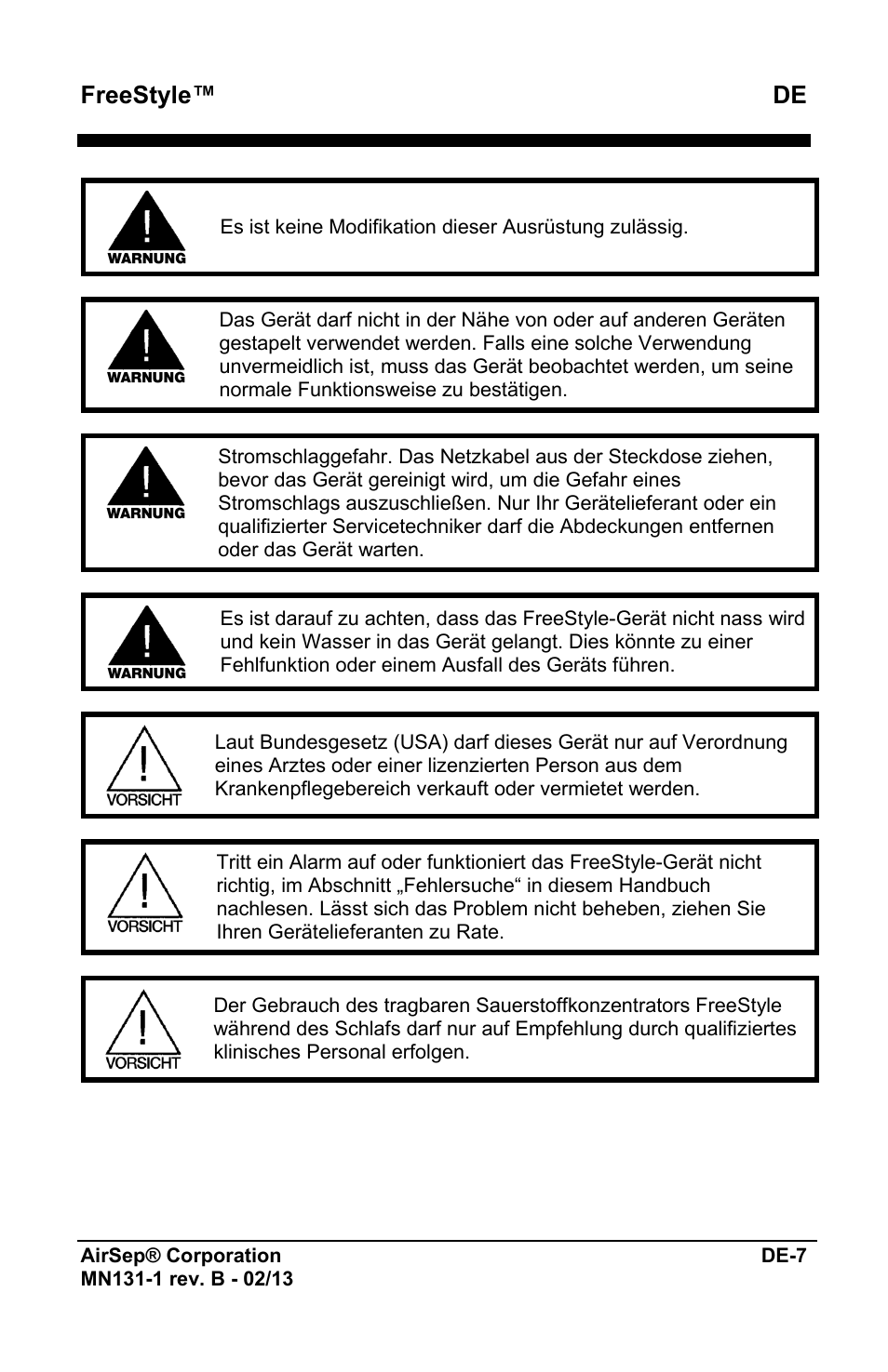 Freestyle™ de | AirSep MN131-1 B User Manual | Page 63 / 556