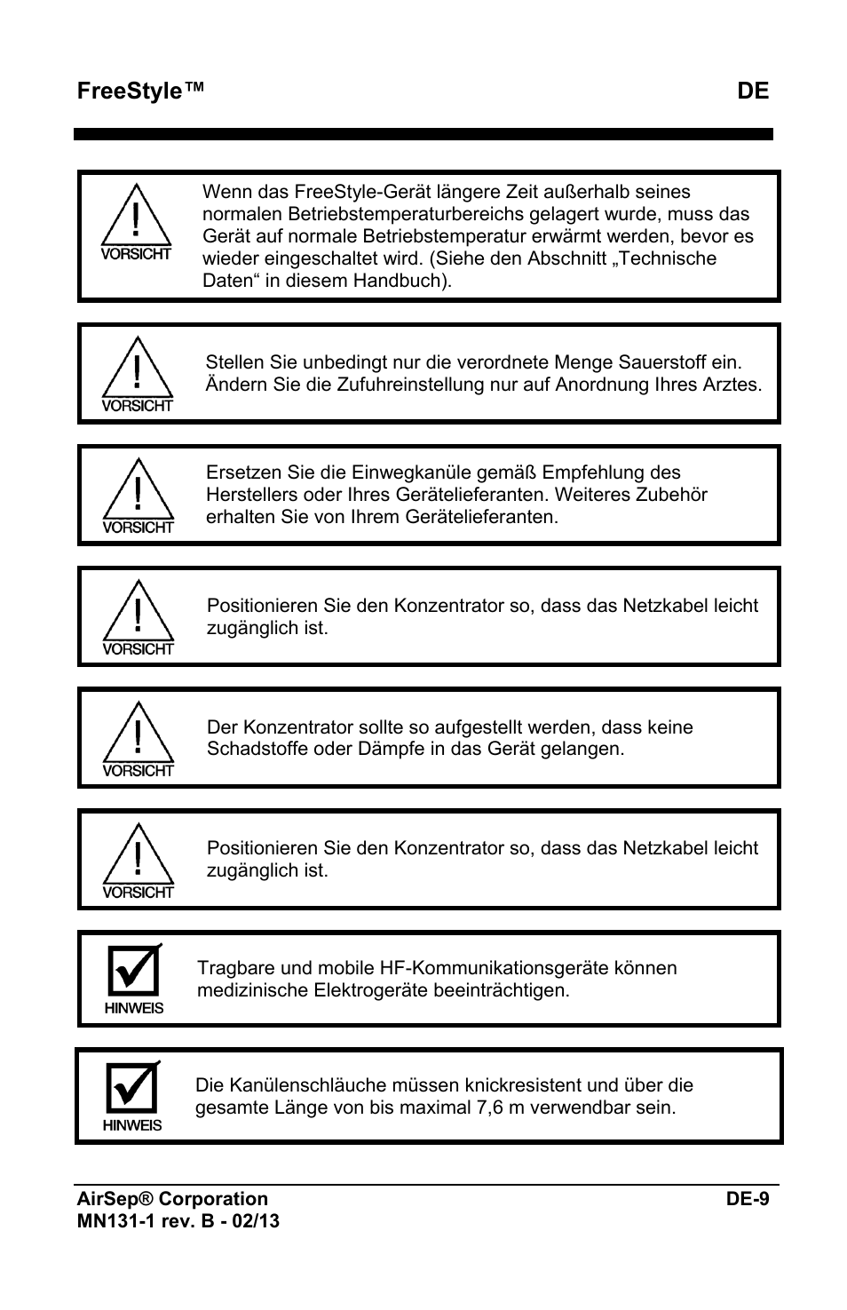 Freestyle™ de | AirSep MN131-1 B User Manual | Page 65 / 556