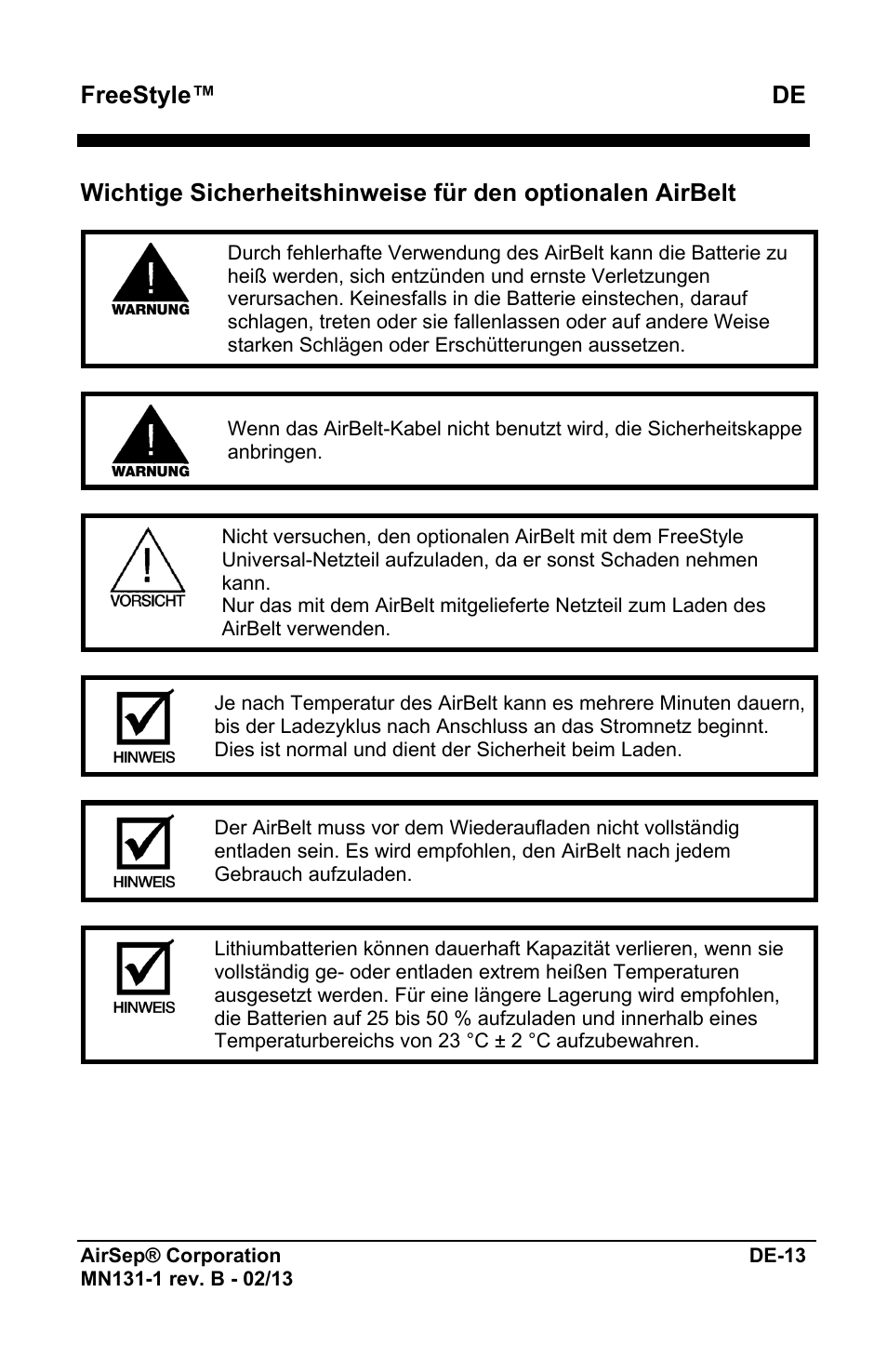 Freestyle™ de | AirSep MN131-1 B User Manual | Page 69 / 556