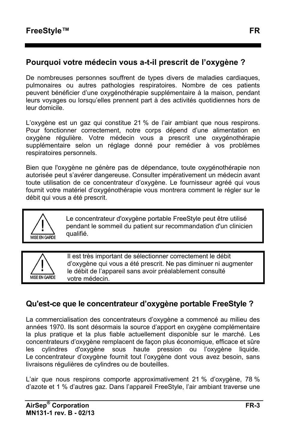 Freestyle™ fr | AirSep MN131-1 B User Manual | Page 7 / 556