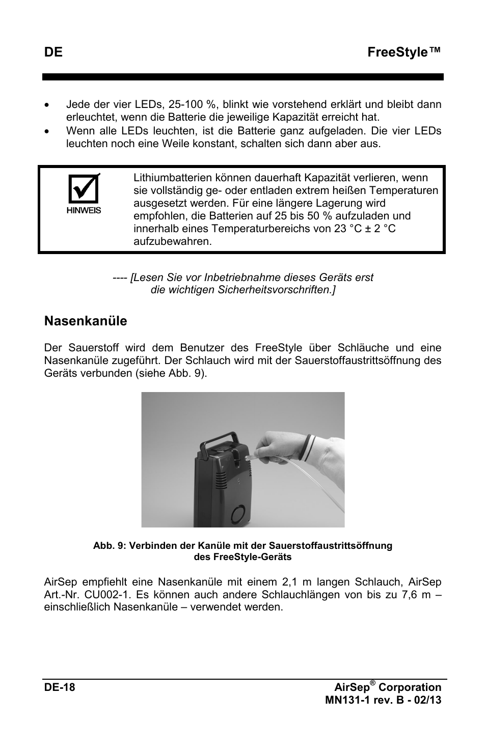 Freestyle, Nasenkanüle | AirSep MN131-1 B User Manual | Page 74 / 556