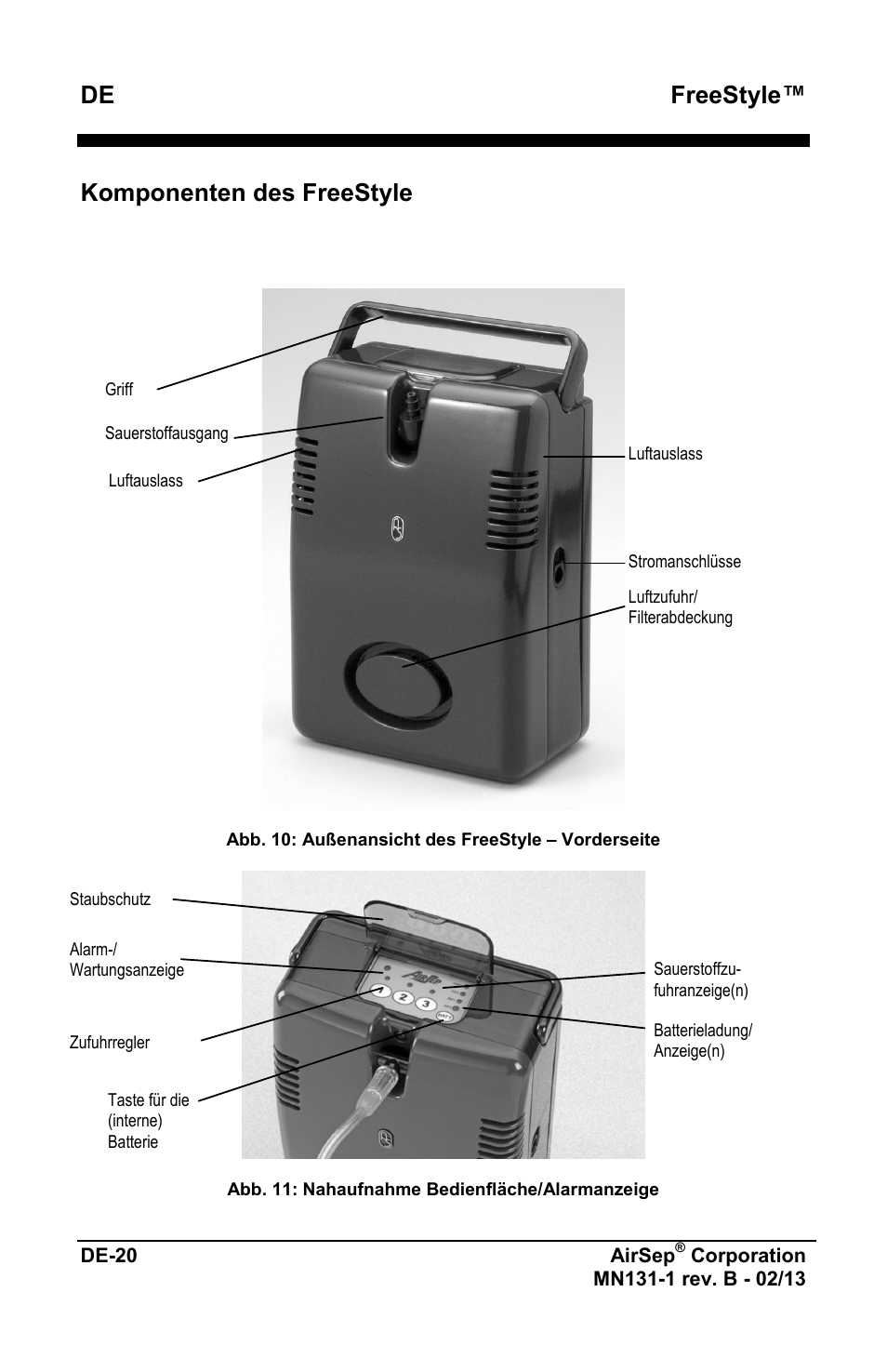 Freestyle, Komponenten des freestyle | AirSep MN131-1 B User Manual | Page 76 / 556