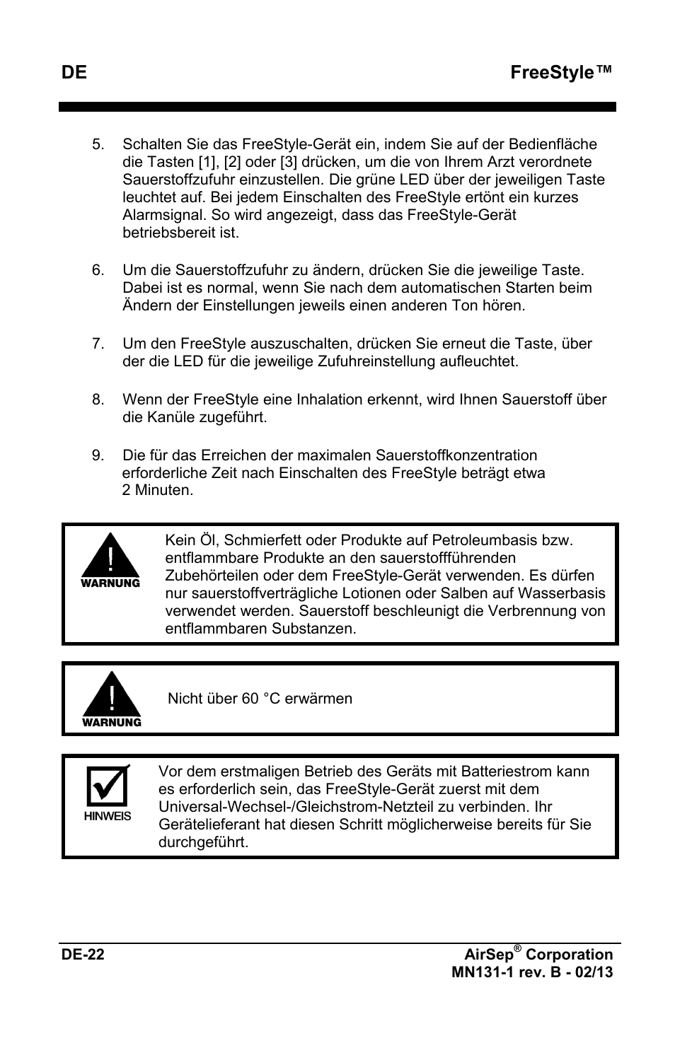 Freestyle | AirSep MN131-1 B User Manual | Page 78 / 556