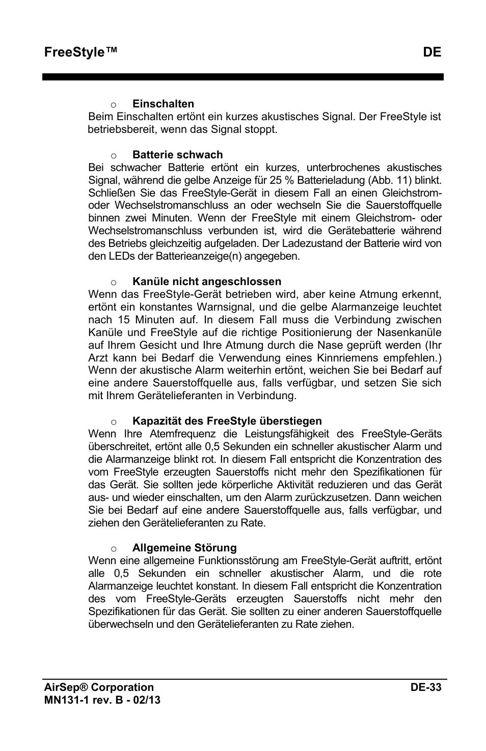 Freestyle™ de | AirSep MN131-1 B User Manual | Page 89 / 556