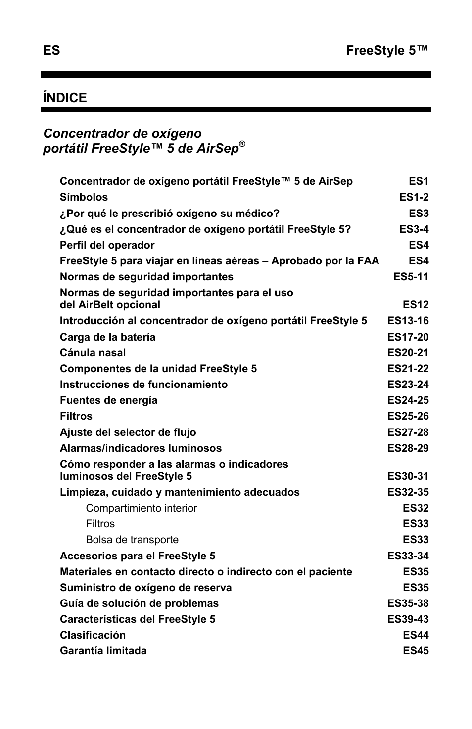Freestyle 5, Índice | AirSep MN167-1 User Manual | Page 100 / 520