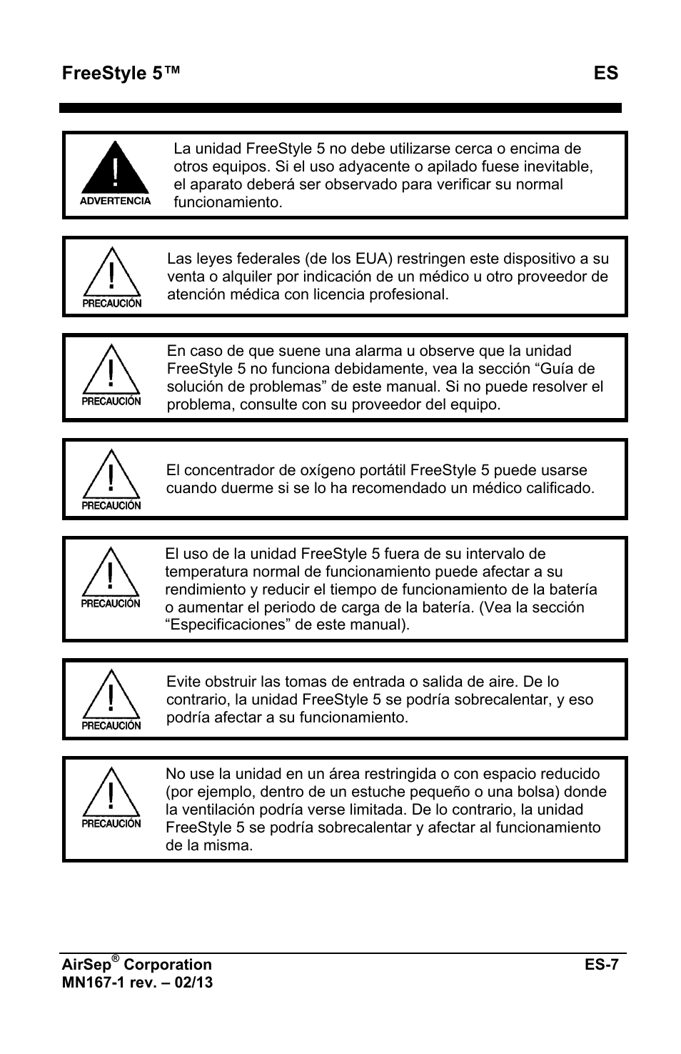 Freestyle 5™ es | AirSep MN167-1 User Manual | Page 107 / 520