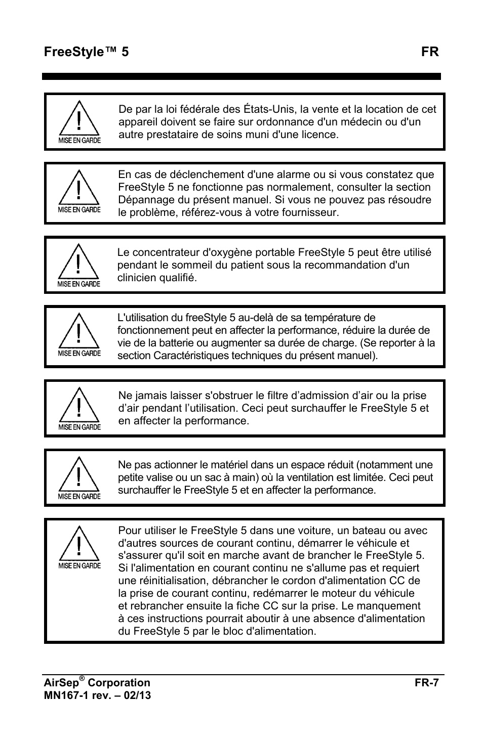 Freestyle™ 5 fr | AirSep MN167-1 User Manual | Page 11 / 520