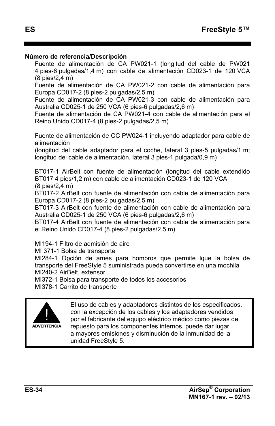 Freestyle 5 | AirSep MN167-1 User Manual | Page 134 / 520