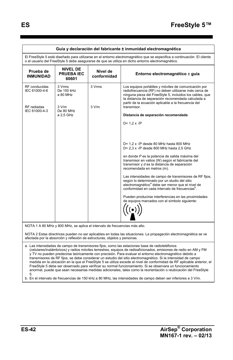 Freestyle 5, Es-42 airsep | AirSep MN167-1 User Manual | Page 142 / 520