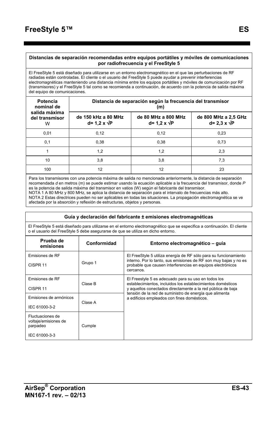 Freestyle 5™ es, Airsep | AirSep MN167-1 User Manual | Page 143 / 520