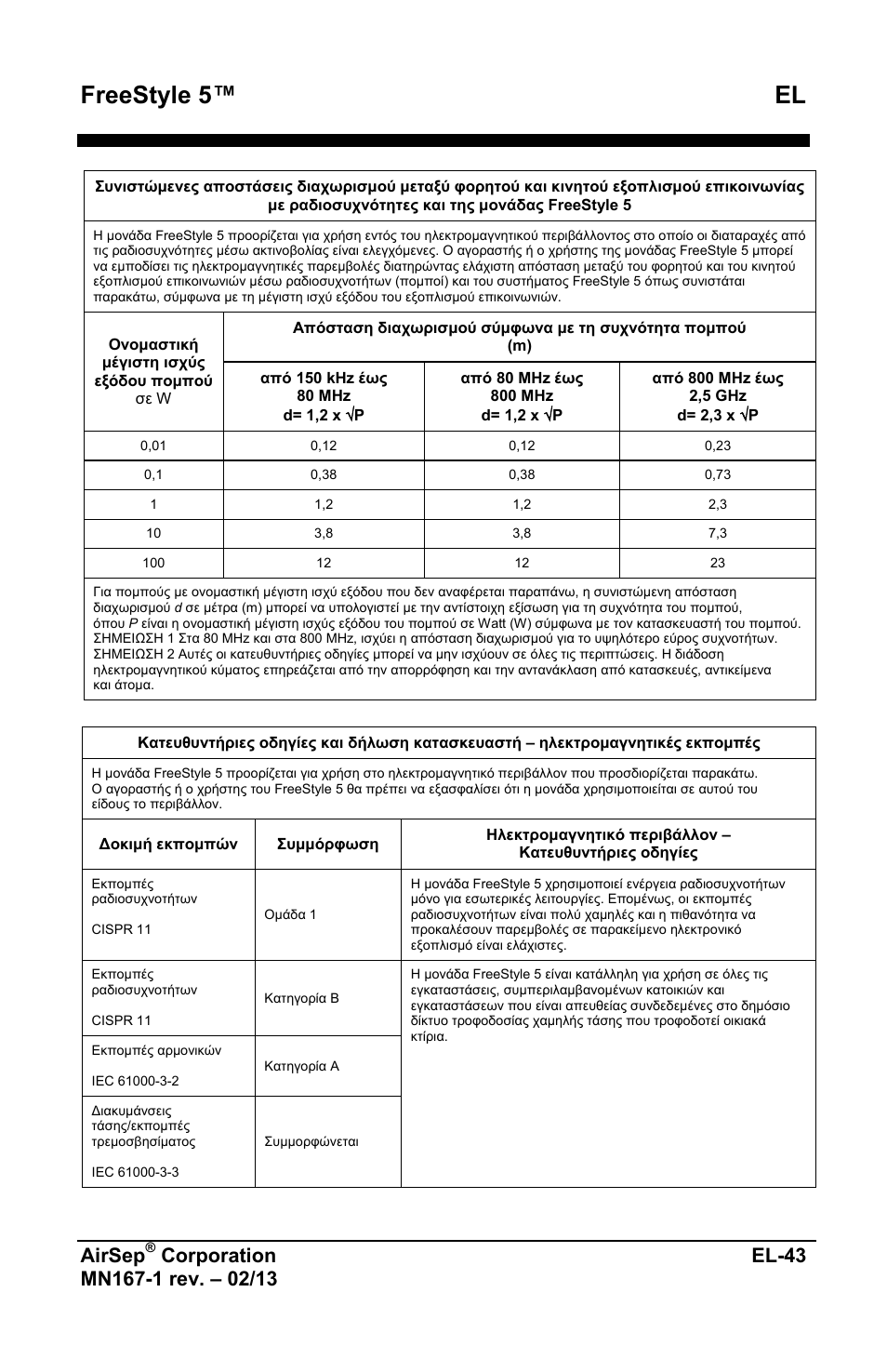 Freestyle 5™ el, Airsep | AirSep MN167-1 User Manual | Page 191 / 520