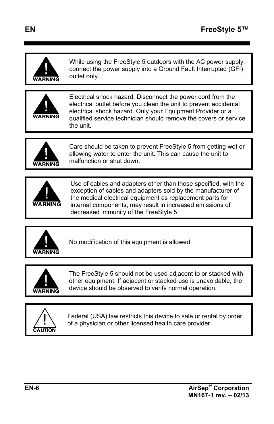 Freestyle 5 | AirSep MN167-1 User Manual | Page 202 / 520