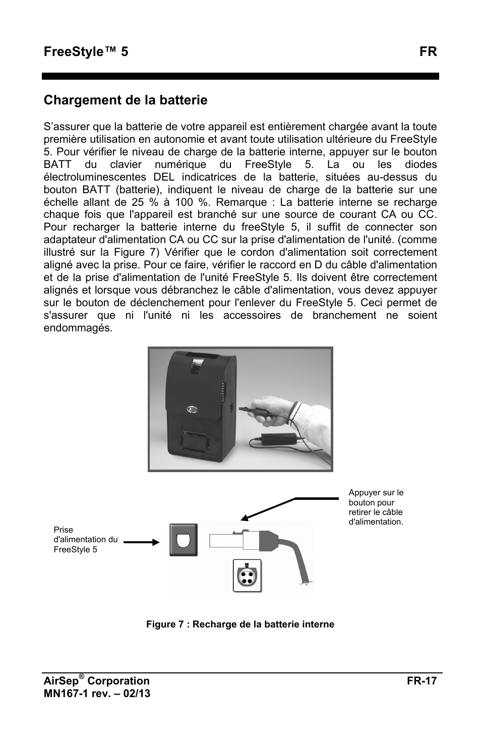 Freestyle™ 5 fr, Chargement de la batterie | AirSep MN167-1 User Manual | Page 21 / 520