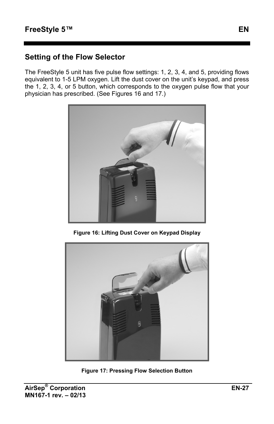 Freestyle 5™ en, Setting of the flow selector | AirSep MN167-1 User Manual | Page 223 / 520