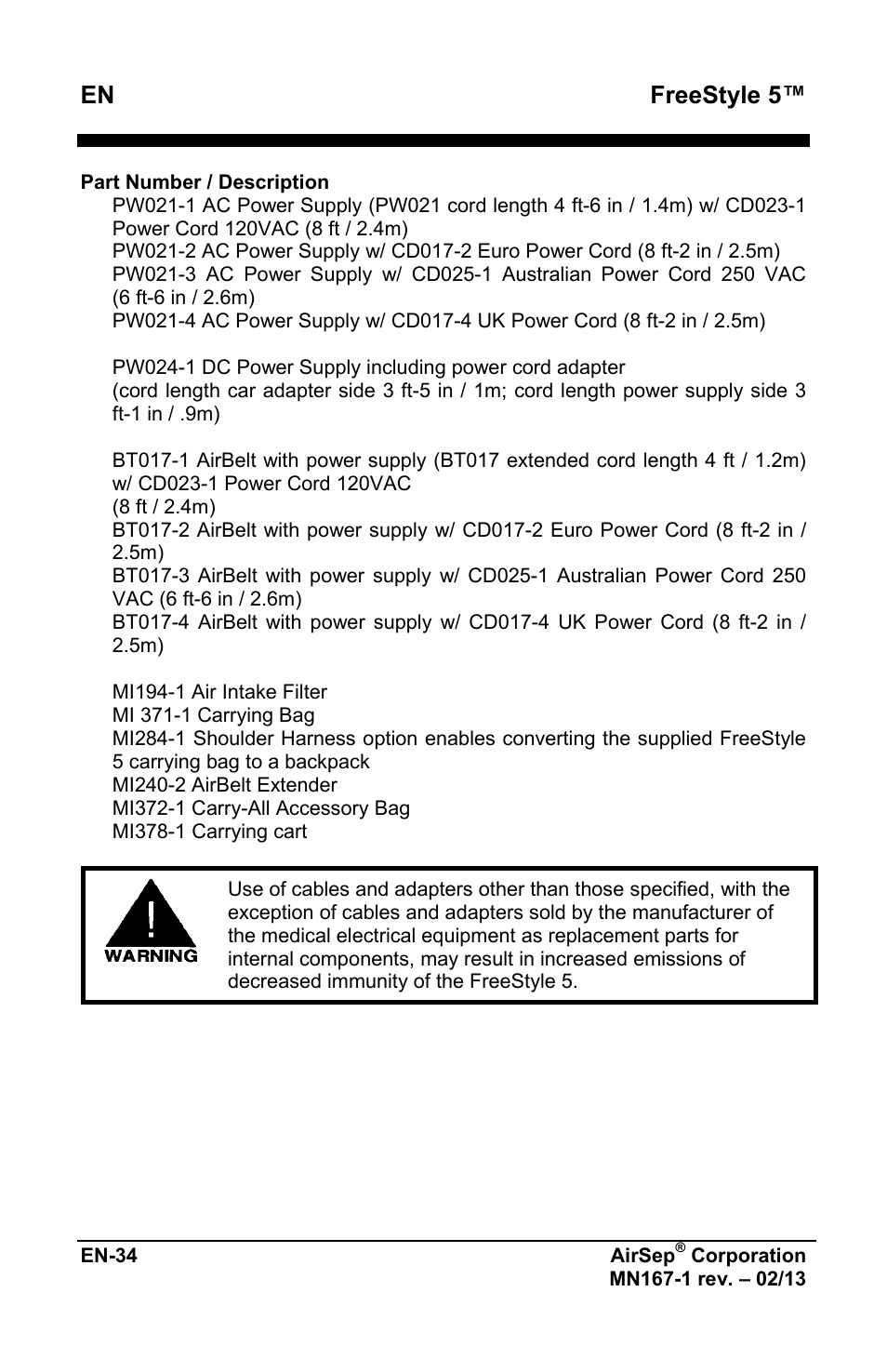 Freestyle 5 | AirSep MN167-1 User Manual | Page 230 / 520
