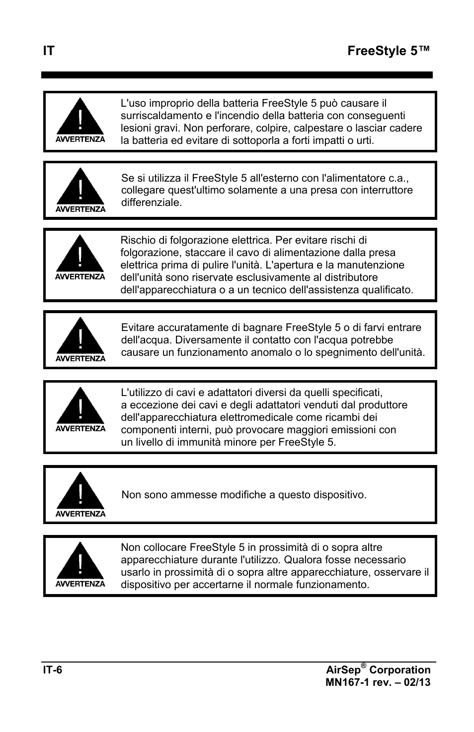 It freestyle 5 | AirSep MN167-1 User Manual | Page 248 / 520