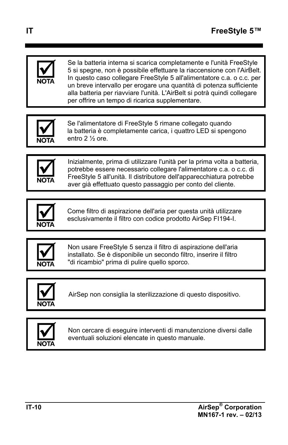 It freestyle 5 | AirSep MN167-1 User Manual | Page 252 / 520