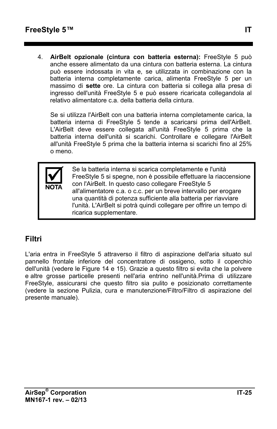 Freestyle 5™ it, Filtri | AirSep MN167-1 User Manual | Page 267 / 520