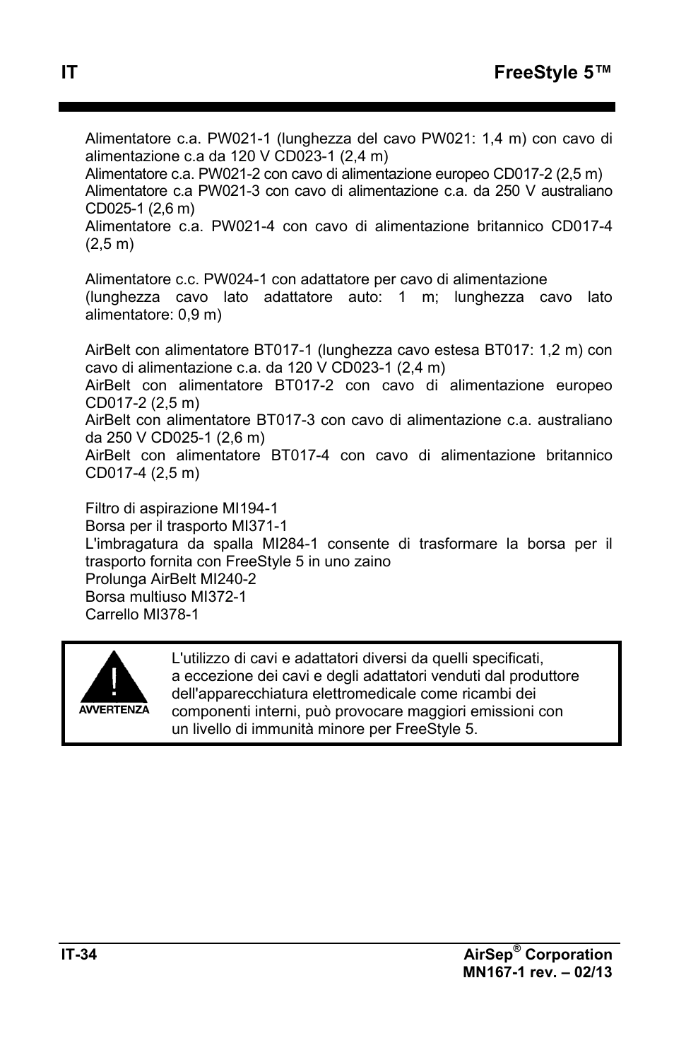 It freestyle 5 | AirSep MN167-1 User Manual | Page 276 / 520